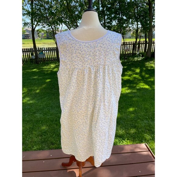 Liz Claiborne Villager Woman 3X White & Blue Floral Sleeveless Cotton/Polyester - Picture 4 of 7